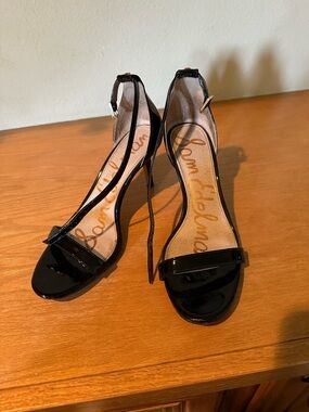 Sam Edelman Black Patent Open-Toe Ankle-Strap Heels